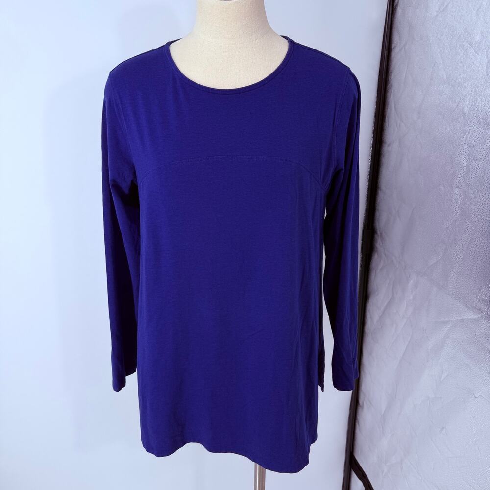 Coolibar Daybreak Swing Top SZ L Blue 3/4 Sleeve UPF 50+ Cotton Bamboo Blend